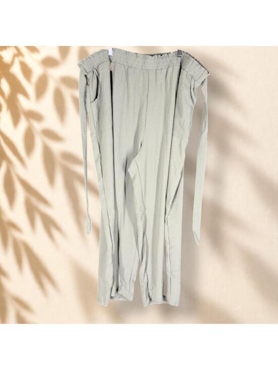 Pants - Unbranded Dress Pants Women M Medium Gray High Rise Flat Front Belted Wide Leg